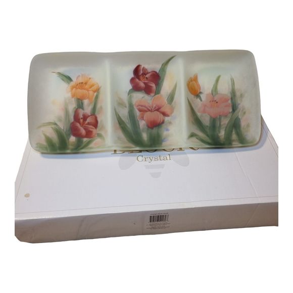 Block Crystal Floral 3 Section Tray 18" Serving Entertaining - Picture 1 of 7